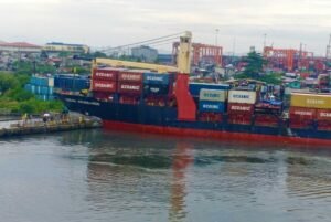 Container ship rammed into pier, Manila