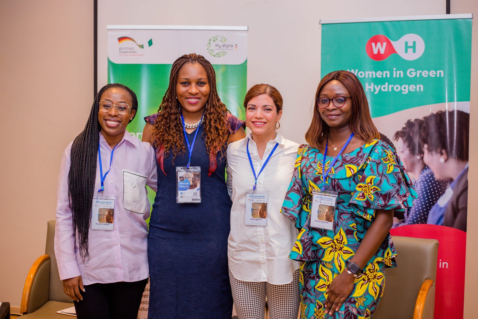 Left to Right: Rosario OSOBASE, Head – Commercial, Tenaris Nigeria; Grace ORIFE, CEO Adelaar Energy; Head - German-Nigerian Hydrogen Office; Gina LAGUNES; Sharon KABURUK, Advisor, Capacity Development & Private Sector Collaboration at the Nigerian Energy Support Programme (NESP)