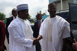 Dr. Bashir Gwandu, Executive Vice Chairman/CEO, National Agency for Science and Engineering Infrastructure (NASENI) and Governor Engr. Abdullahi A. Sule