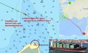 urkish container ship runs aground at Kos, Aegean Sea