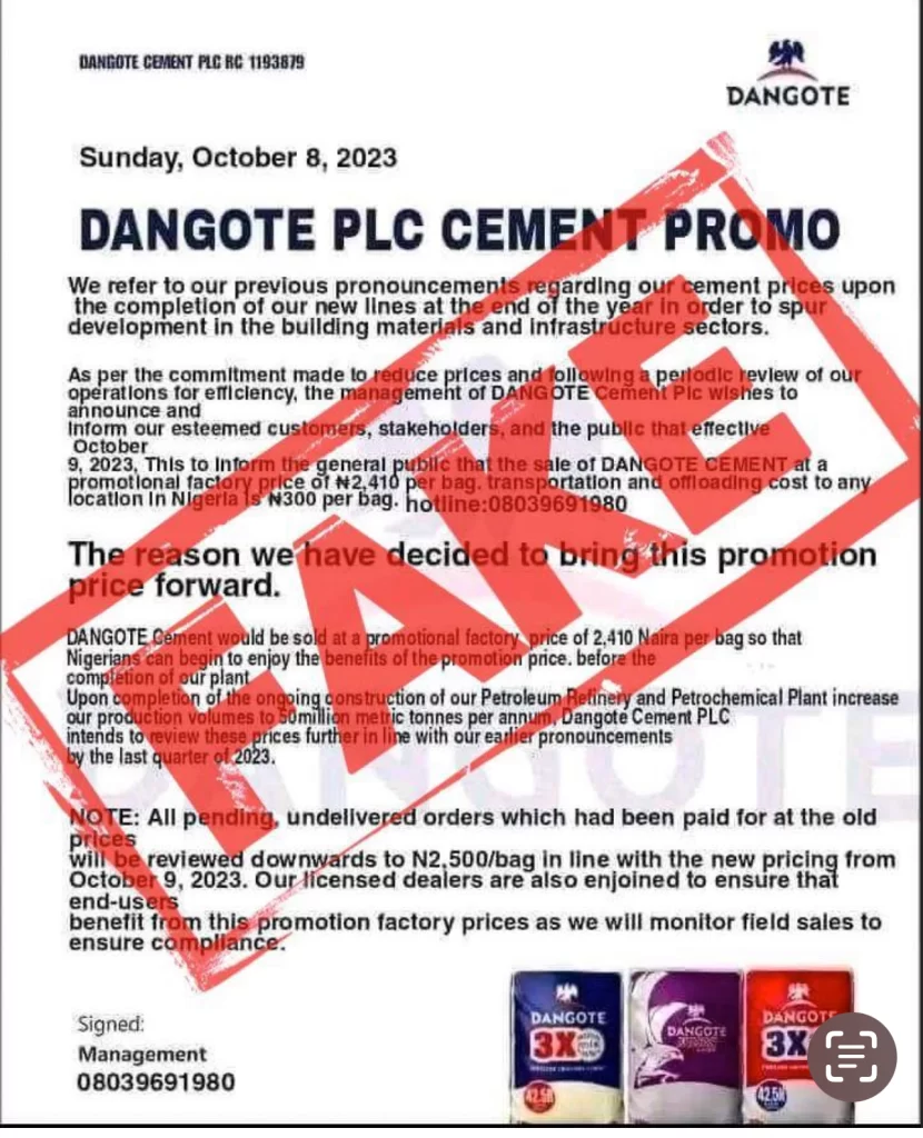 Dangote Cement denies running sales Promo