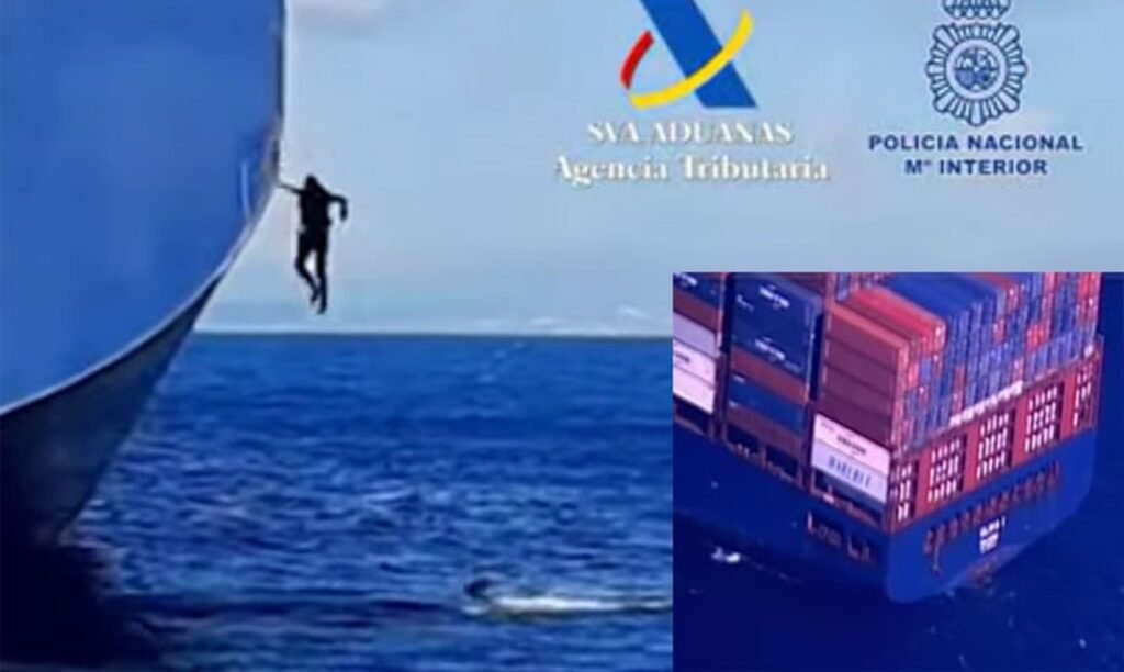 MARITIME: CMA CGM container ship cocaine drop-off, filmed by police