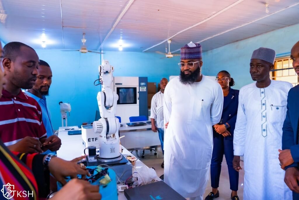 The Executive Vice Chairman/CEO of the National Agency for Science and Engineering Infrastructure (NASENI), Mr. Khalil Suleiman Halilu (centre) and the Acting Managing Director of Advanced Manufacturing Technology Development Institute (AMTDI), Jalingo, Taraba State, Engr. John Christopher Tanko during the EVC's visit to the Institute recently.