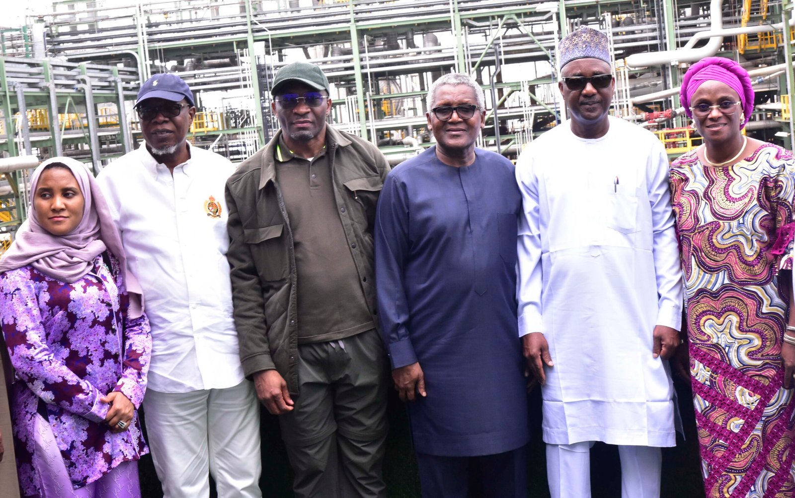 Group Executive Director, Commercial Operations, Dangote Industries Limited, Fatima Aliko-Dangote;  House Leader, House of Representatives, Hon. Julius Ihonvbere; Speaker, House of Representatives,  Rt. Hon. Abbas Tajudeen; Deputy Speaker, House of Representatives, Hon. Benjamin Kalu; President/CE, Dangote Industries Limited, Aliko Dangote; Deputy Chief Whip. Rt. Hon Otunba Adewunmi Oriyomi Onanuga during the Honourable Members of House of Representatives delegates visit to Dangote Petroleum Refinery, Petrochemicals and Fertiliser Plant in Lekki, on Saturday, July 20, 2024.