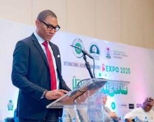 Ronald Adams, Board Chairman of All On and Managing Director of Shell Nigeria Exploration and Production Company Ltd (SNEPCo) delivering a speech at the Lagos State Chamber of Commerce and Industry (LCCI), 2025 International Business Conference & Expo in Lagos.
